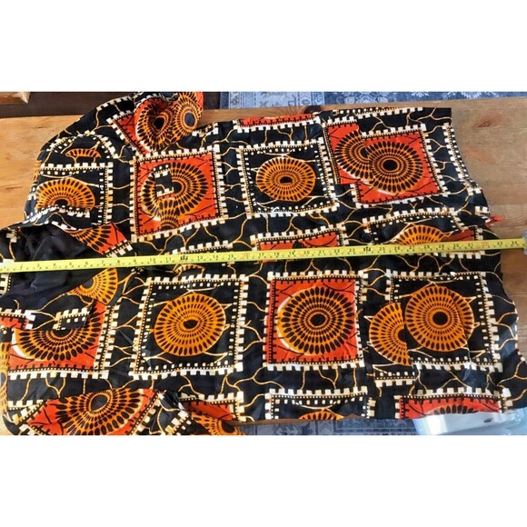 African Shirt Traditional Pattern Button Up Top Black Orange Dashiki - Picture 7 of 8